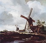 Haarlem Canvas Paintings - Landscape with Windmills near Haarlem